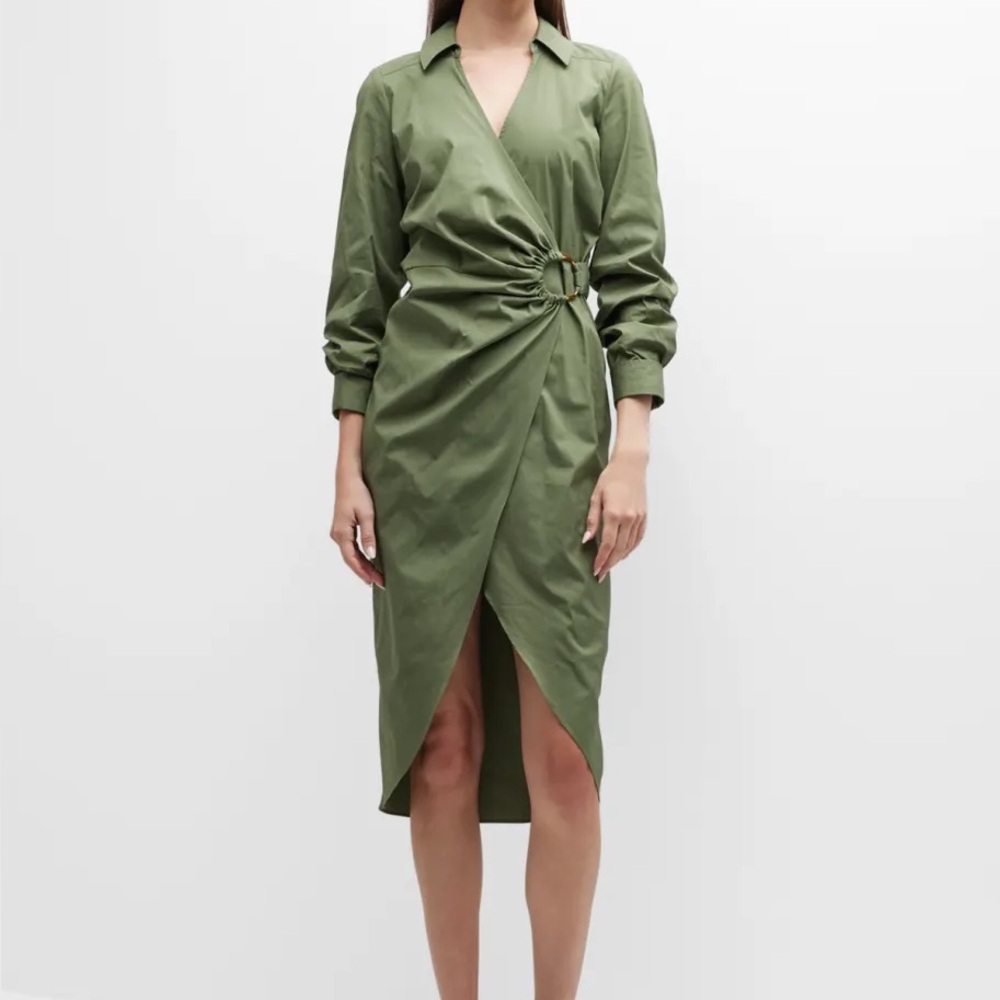$499 Veronica Beard Women's Green Gold-Tone Ring Afton Wrap Midi Dress Size 0